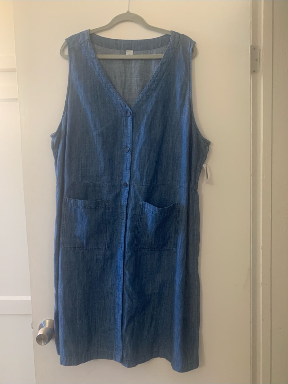 Sleeveless Blue Button-Front denim Dress
